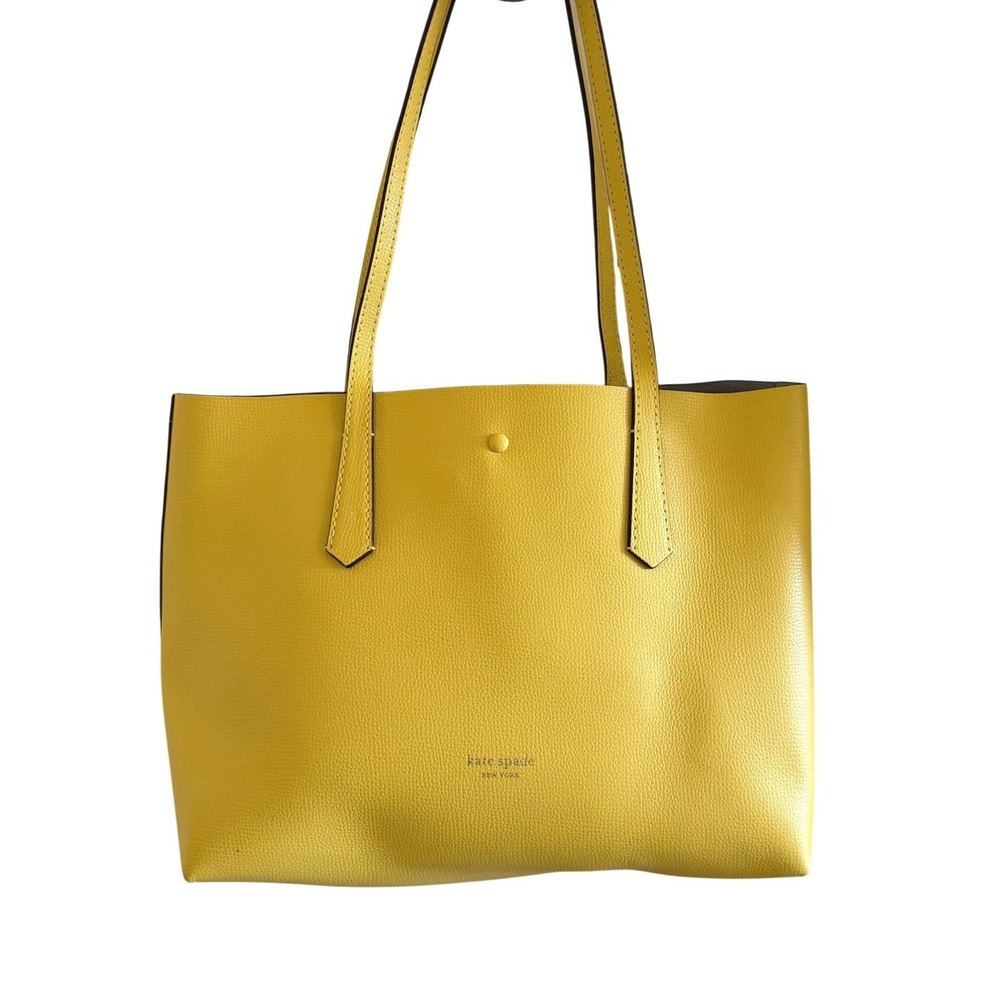 Kate Spade Molly Small Tote Lemon Yellow Grained Leather Shoulder Bag with Pouch - Picture 3 of 15